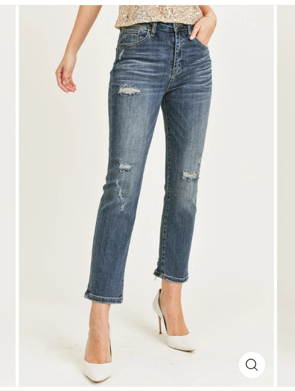 Risen Jeans Straight Leg Vintage Wash Denim RDP1268 Sz 3/26 Frayed Distressed